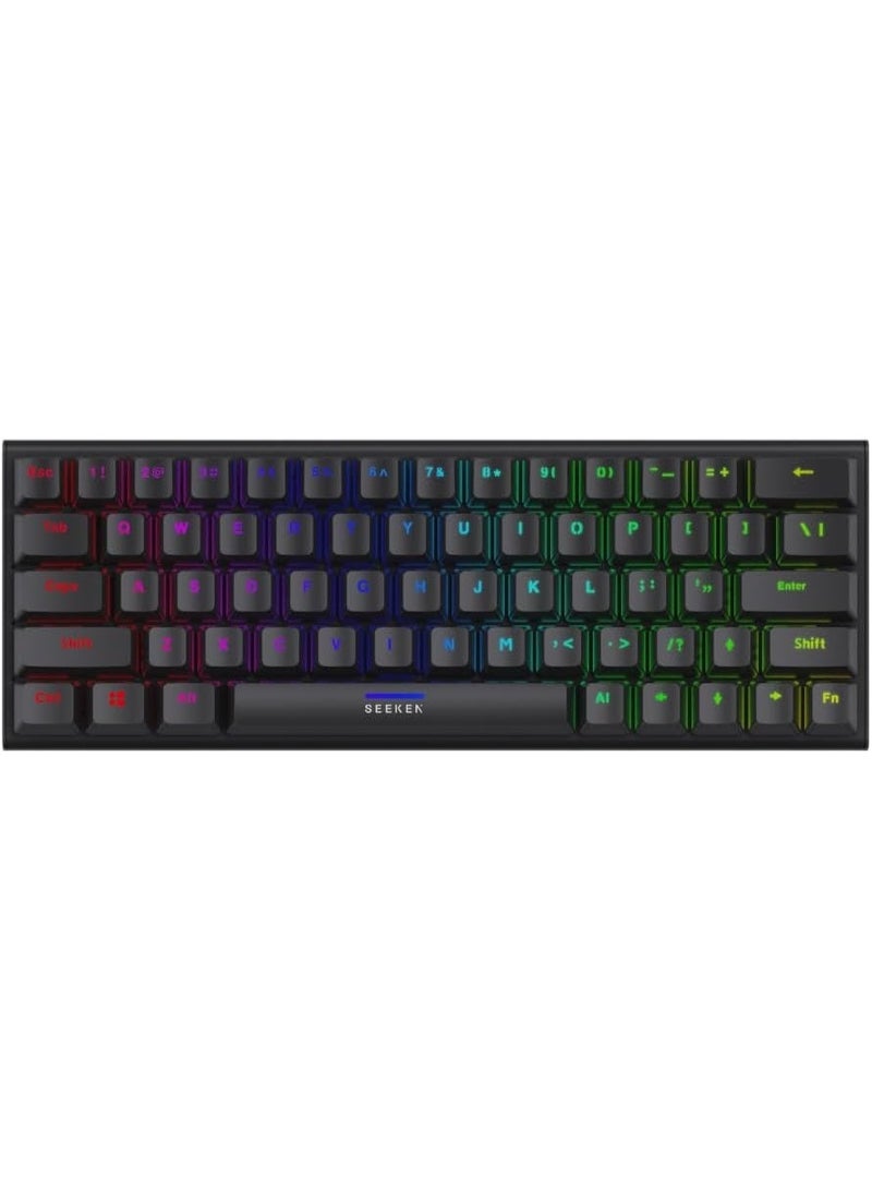 سيكن كيبورد العاب - كيبورد ميكانيكي صغير بتصميم 60%، كيبورد سلكي مع RGB بخاصية الاستجابة لضربات مفاتيح متعددة، 21 مفتاح رول اوفر، USB-C، متوافق مع ويندوز/ماك/لينكس، التوصيل والتشغيل، اسود (مفاتيح - Image 1